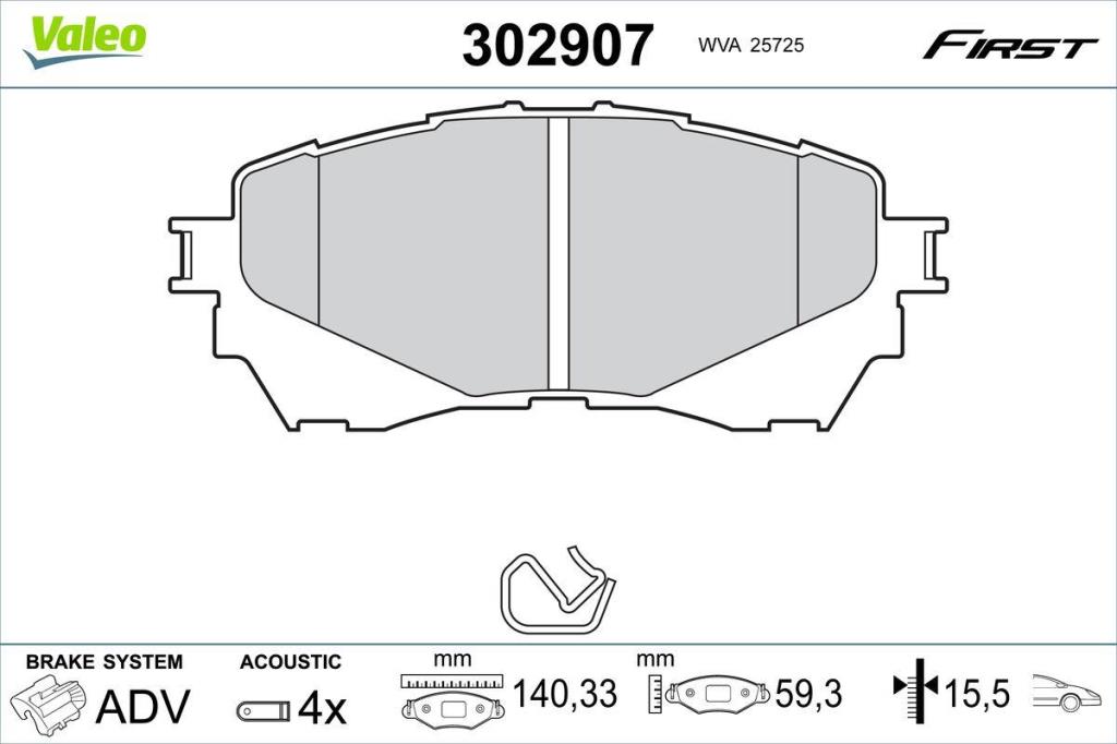 Jeu de 4 plaquettes de frein VALEO ref. 302907